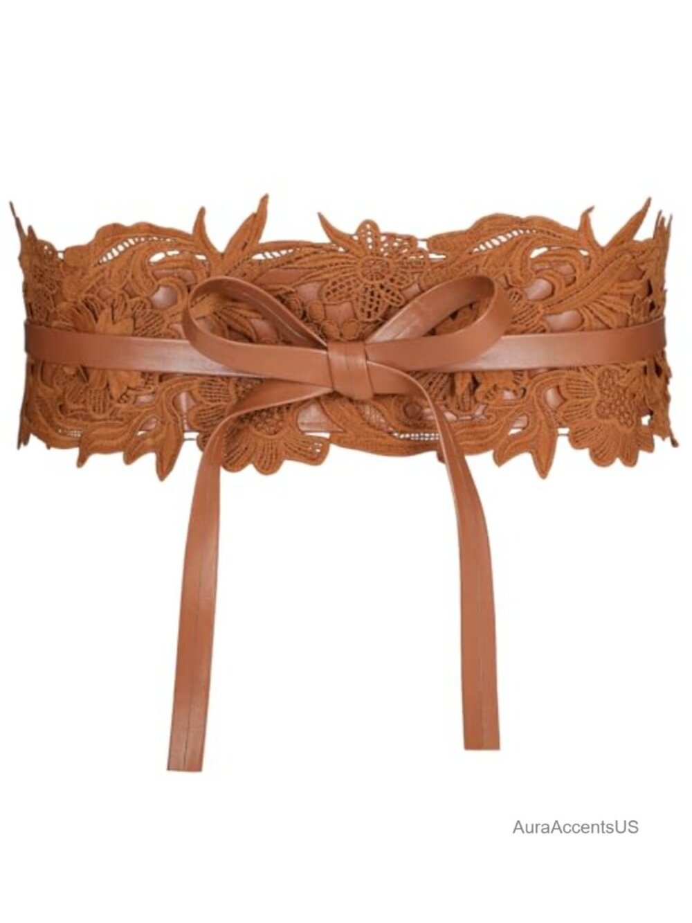Lace Faux Leather Wide Obi Waist Belt Bowknot Corset Cinch Wrap